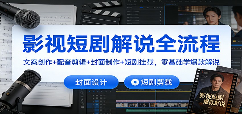 影视短剧解说全流程:文案创作+配音剪辑+封面制作+短剧挂载,零基础学爆款解说-智云网