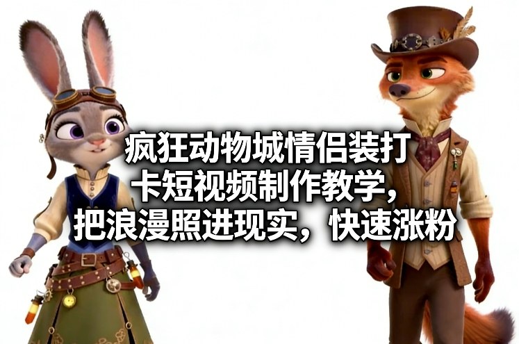 疯狂动物城情侣装打卡短视频制作教学，把浪漫照进现实，快速涨粉