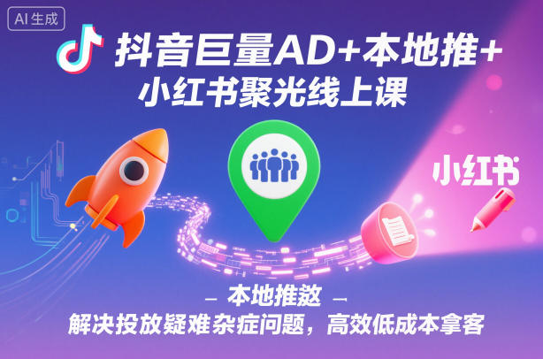 抖音巨量AD+本地推+小红书聚光线上课，解决投放疑难杂症问题，高效低成本拿客-智云网