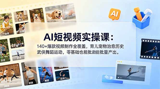 （18781期）AI短视频实操课：140+爆款视频制作全覆盖，育儿宠物治愈历史武侠舞蹈运动，零基础也能批量产出-智云网