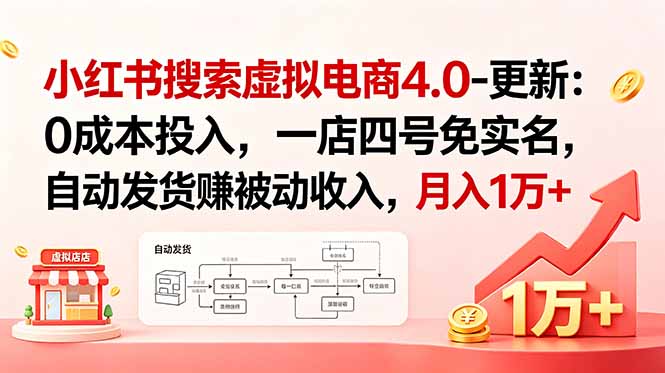 小红书搜索虚拟电商4.0-更新：0成本投入，一店四号免实名，自动发货赚被动收入，月入1万+-智云网
