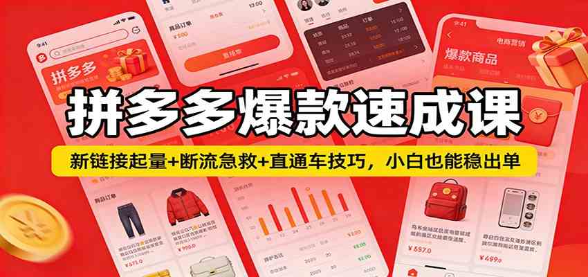 拼多多爆款速成课：新链接起量+断流急救+直通车技巧，小白也能稳出单-智云网
