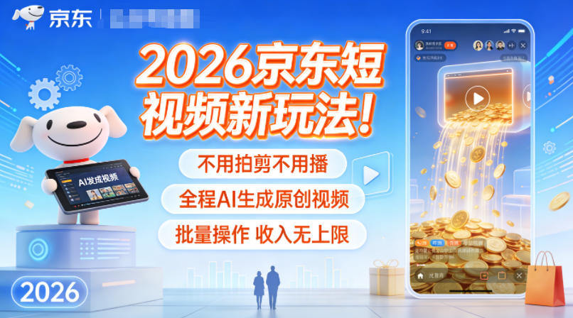 2026京东短视频新玩法！不用拍剪不用播，全程AI生成原创视频，批量操作收入无上限-智云网