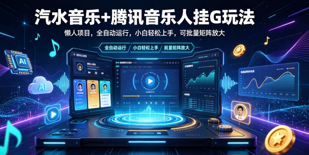 汽水音乐+腾讯音乐人挂G玩法,懒人项目,全自动运行,小白轻松上手,可批量矩阵放大【揭秘】-智云网