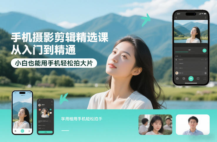 手机摄影剪辑精选课，从入门到精通，小白也能用手机轻松拍大片