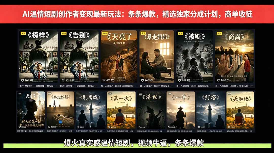 （18748期）AI温情短剧创作者变现最新玩法：视频牛逼，条条爆款，精选独家分成计划，商单收徒-智云网