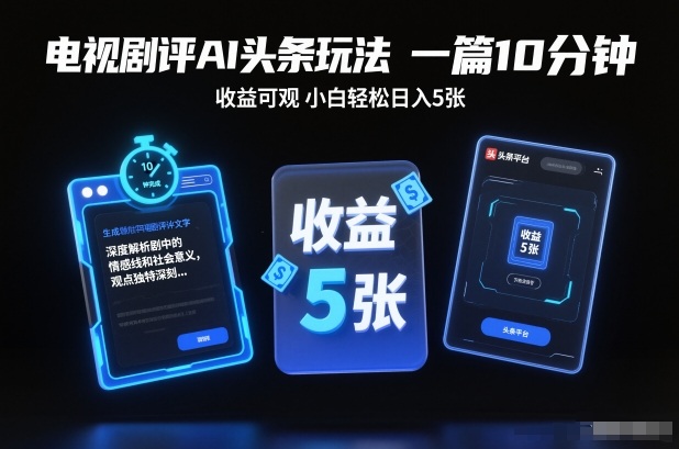 电视剧评AI头条玩法，一篇10分钟，收益可观，小白轻松日入5张+【独家】-智云网