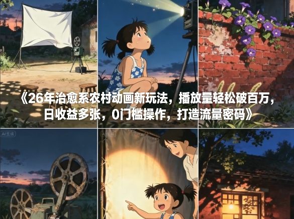 26年治愈系农村动画新玩法，播放量轻松破百万，日收益多张，0门槛操作，打造流量密码-智云网