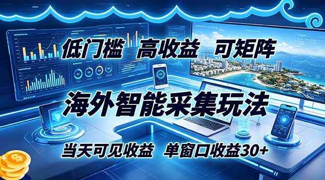海外智能采集玩法,低门槛高单价可矩阵,当天可见收益,单窗口30+-智云网