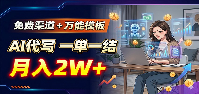 免费渠道+万能模板，AI代写一单一结，月入2W+-智云网