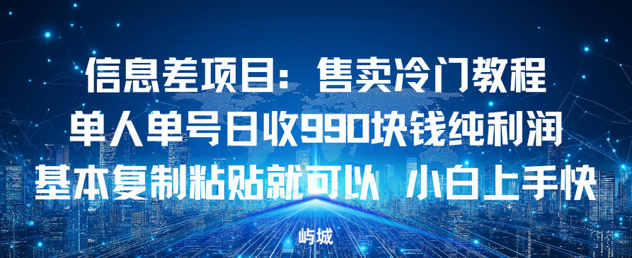 信息差项目：售卖冷门教程，单人单号日收9张纯利润，基本复制粘贴就可以，小白上手快-智云网