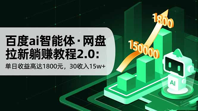 百度ai智能体·网盘拉新躺赚教程2.0：单日收益高达1800元，30收入15w+-智云网