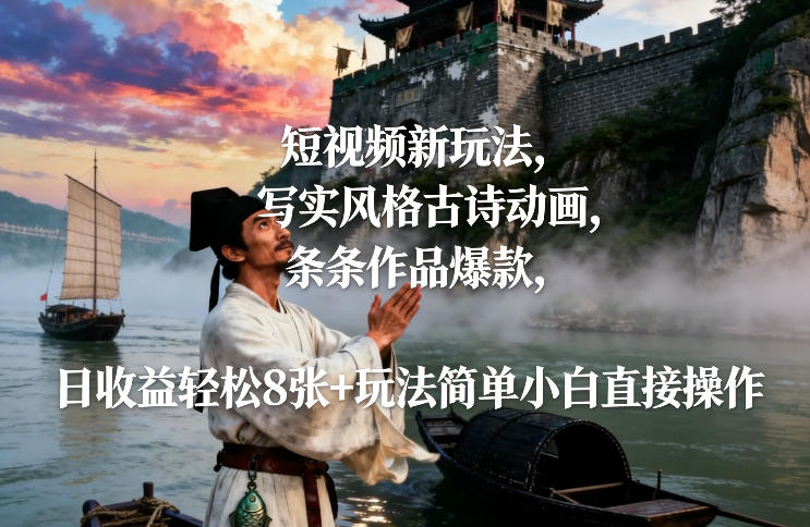 短视频新玩法，写实风格古诗动画，条条作品爆款，日收益轻松8张+玩法简单小白直接操作-智云网
