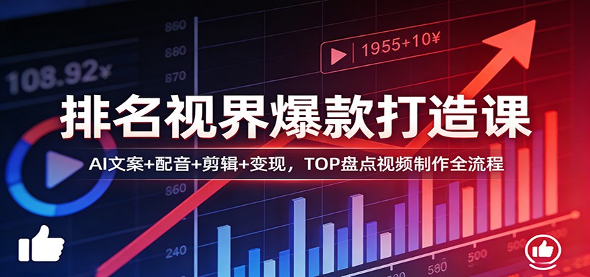 排名视界爆款打造课：AI文案+配音+剪辑+变现，TOP盘点视频制作全流程-智云网
