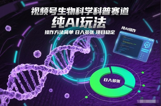 视频号生物科学科普赛道，纯AI玩法，操作方法简单，日入多张，项目稳定-智云网
