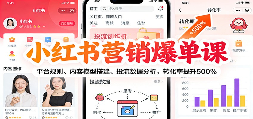 小红书营销爆单课:平台规则、内容模型搭建、投流数据分析,转化率提升500%-智云网