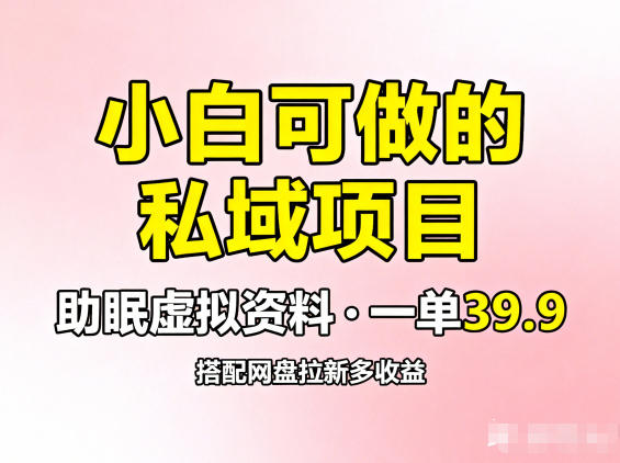小白可做的私域项目，助眠虚拟资料，一单39.9，搭配网盘拉新多收益-智云网