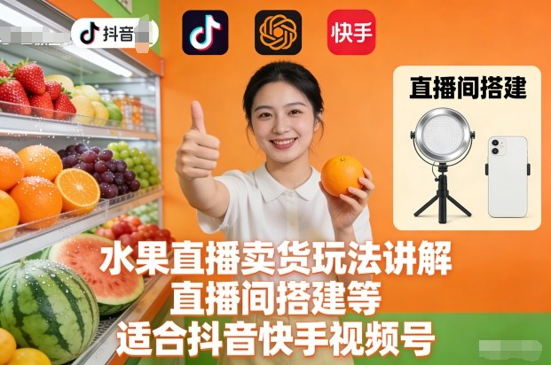 水果直播卖货玩法讲解、直播间搭建等,适合抖音快手视频号-智云网