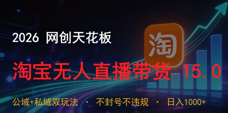 2026网创天花板，淘宝无人直播带货15.0，公域+私域双玩法，日入1k+，不违规不封号【揭秘】-智云网