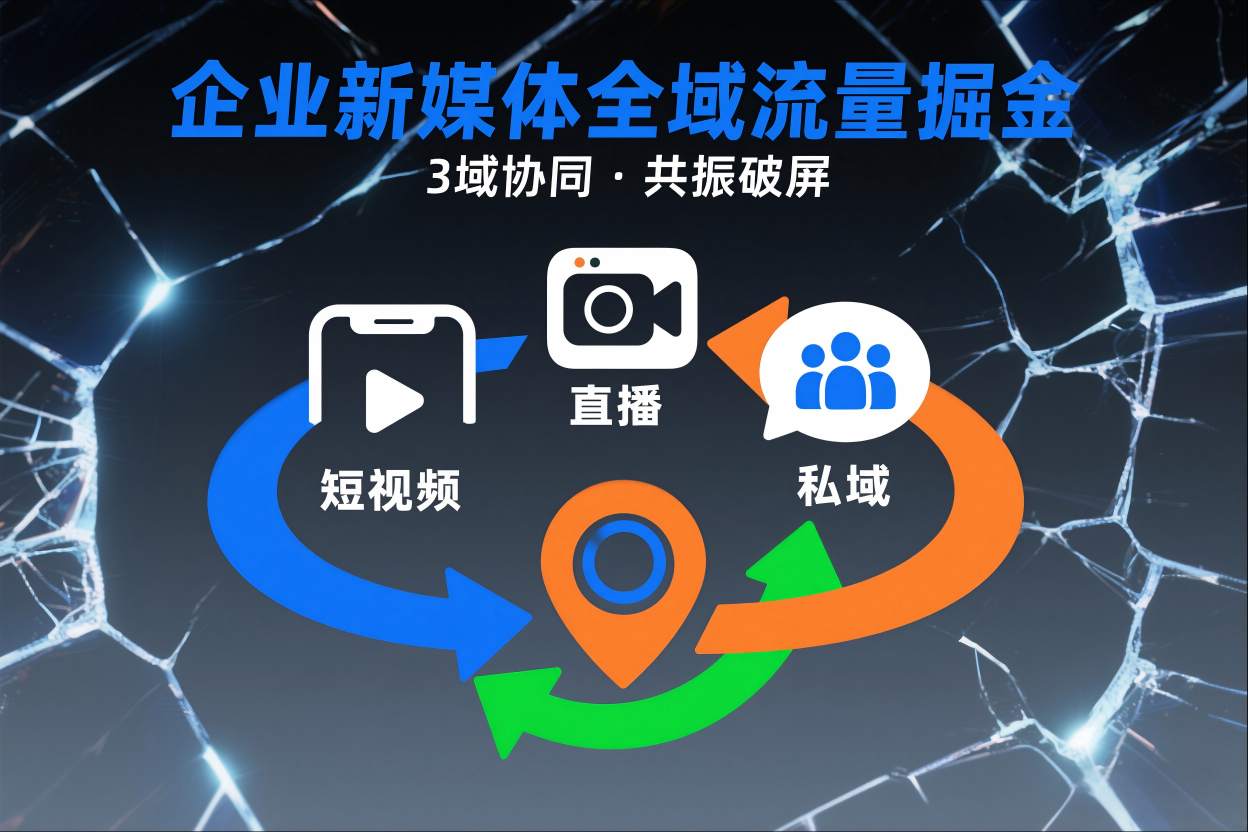 短视频全域商业模式，企业新媒体全域流量掘金，3域协同，共振破屏，短视频-直播-私域-地域-智云网