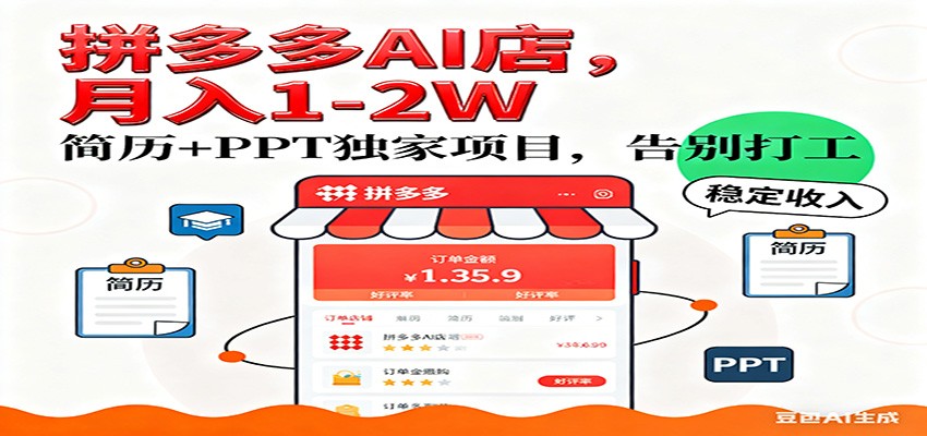 【独家】拼多多虚拟店，AI简历+PPT，单店月稳定1-2W，未来AI服务风口项目！-智云网