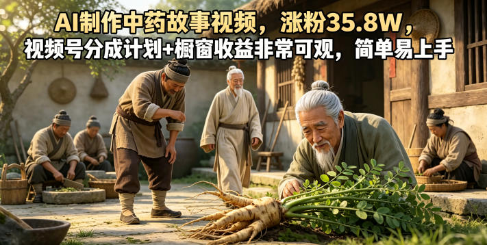 AI制作中药故事视频，涨粉35.8W，视频号分成计划+橱窗收益非常可观，简单易上手-智云网
