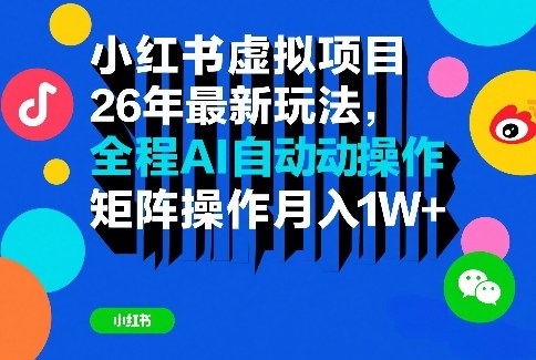 小红书虚拟项目26年最新玩法，全程AI自动操作，矩阵操作月入1W＋【揭秘】-智云网