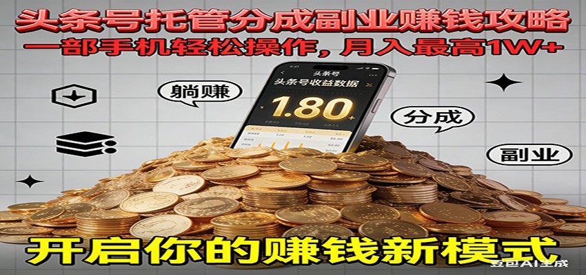 全程托管今日头条，一部手机就可以开干，最高躺赚1W+-智云网