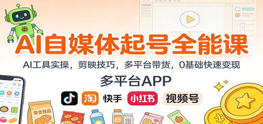 AI自媒体起号全能课：AI工具实操，剪映技巧，多平台带货，0基础快速变现-智云网
