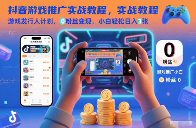 抖音游戏推广实战教程，游戏发行人计划，0粉丝变现，小白轻松日入3张-智云网