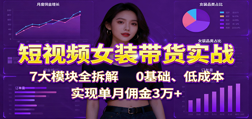 短视频女装带货实战：7大模块全拆解，0基础、低成本，实现单月佣金3万+-智云网