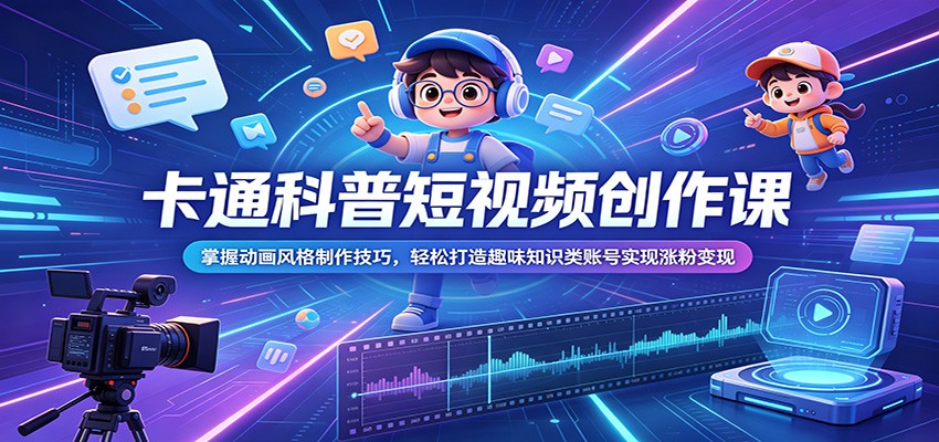 卡通科普短视频创作课：掌握动画风格制作技巧，轻松打造趣味知识类账号实现涨粉变现-智云网