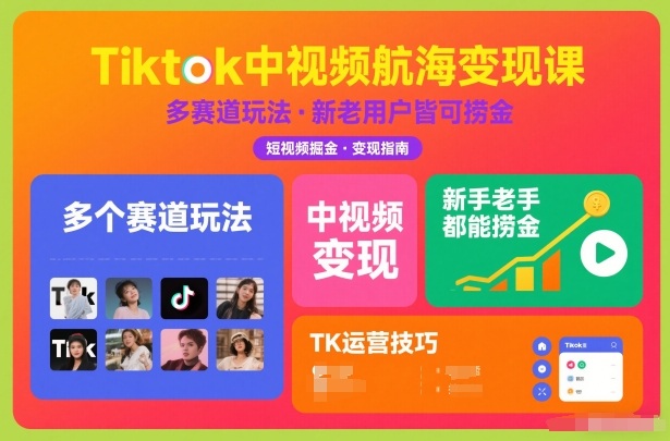 Tiktok中视频航海变现课，多个赛道玩法，新手老手都能在TK中视频捞金-智云网