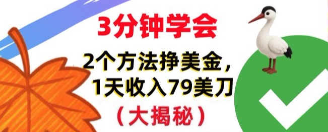 免费挣美刀的2个方法，1天收入79刀，超简单，3分钟学会-智云网