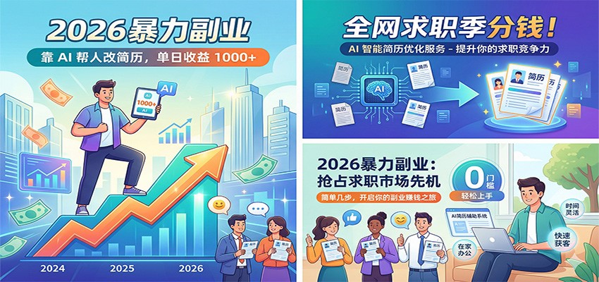 2026暴力副业：靠AI帮人改简历，单日收益1000+，全网求职季分钱-智云网