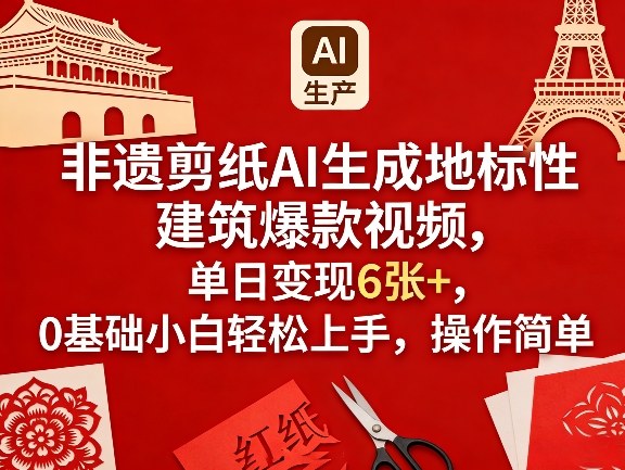 非遗剪纸AI生成地标性建筑爆款视频，单日变现6张+，0基础小白轻松上手，操作简单-智云网