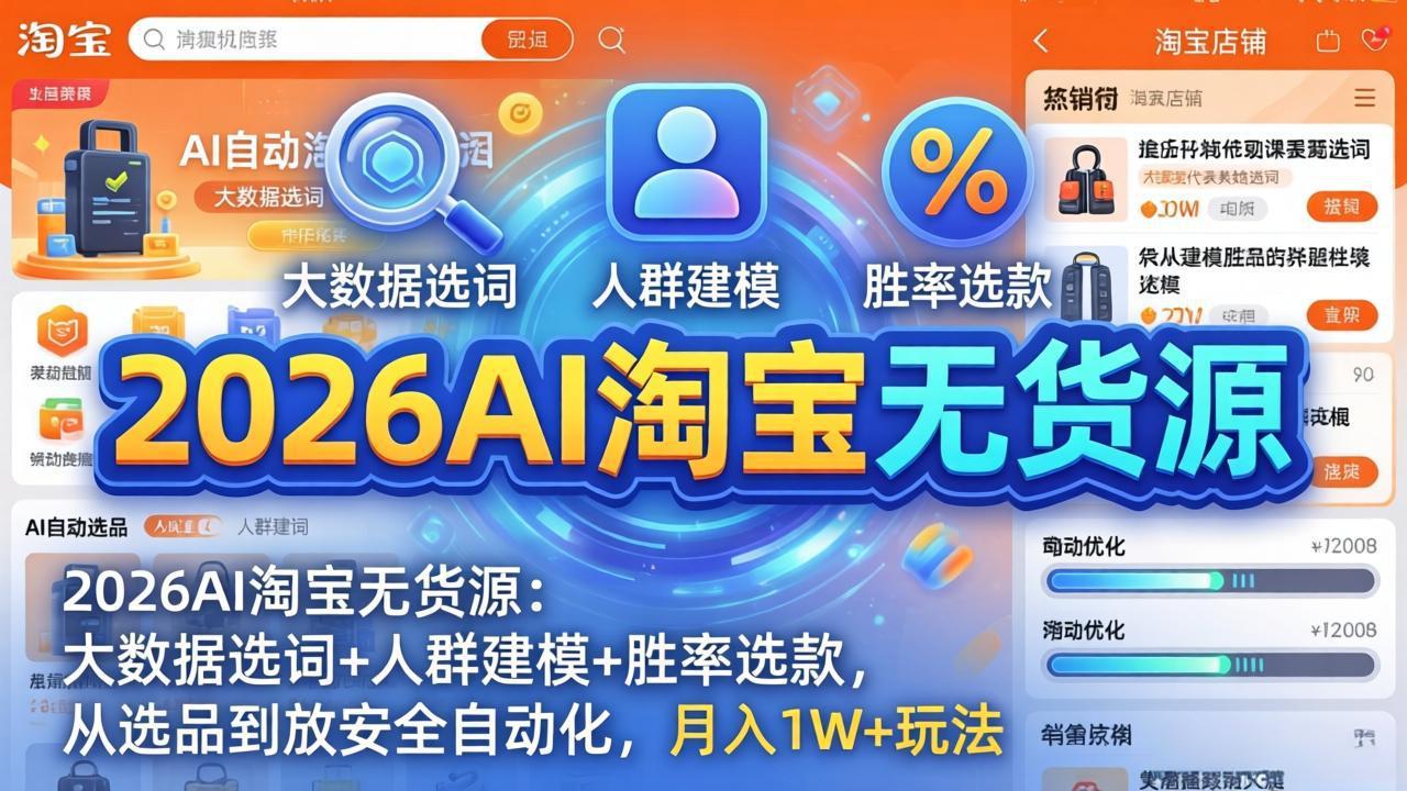2026AI淘宝无货源：大数据选词+人群建模+胜率选款，从选品到放大全自动化，月入1W+玩法-智云网