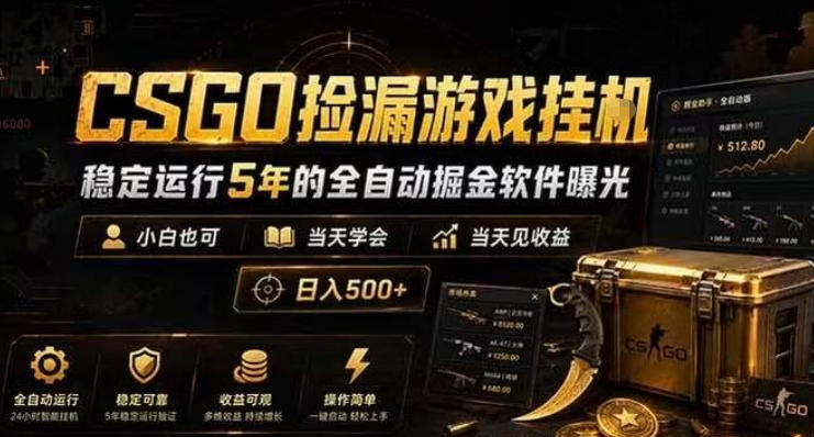 CSGO捡漏游戏挂G，稳定运行5年的全自动掘金软件曝光，小白也可当天学会，当天见收益，日入500+【揭秘】-智云网