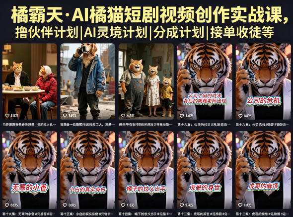 橘霸天·AI橘猫短剧视频创作实战课，撸伙伴计划|AI灵境计划|分成计划|接单收徒等-智云网
