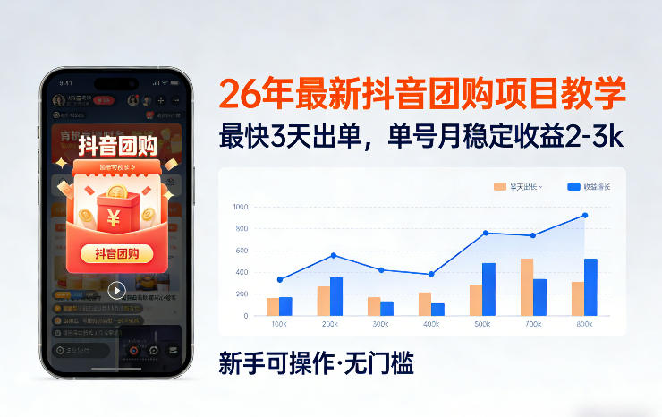 26年最新抖音团购项目教学，0门槛，最快3天出单，单号月稳定收益2-3k（更新3月19日）-智云网