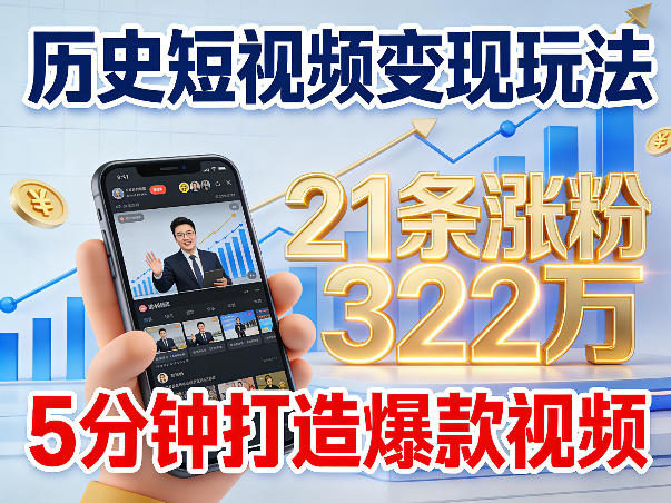 历史短视频变现玩法，不露脸出镜，5分钟打造爆款视频