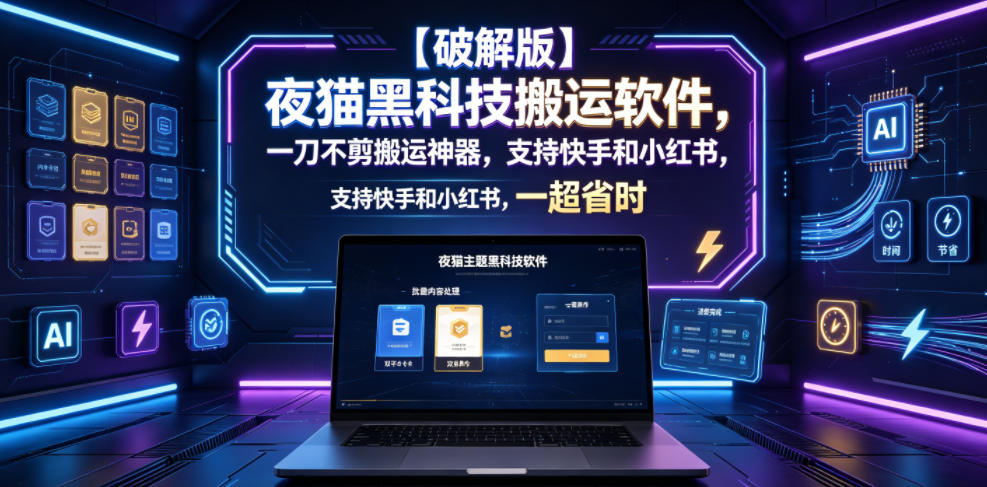 【破解版】夜猫黑科技搬运软件,一刀不剪搬运神器,支持快手和小红书,一键搬运超省时!-智云网