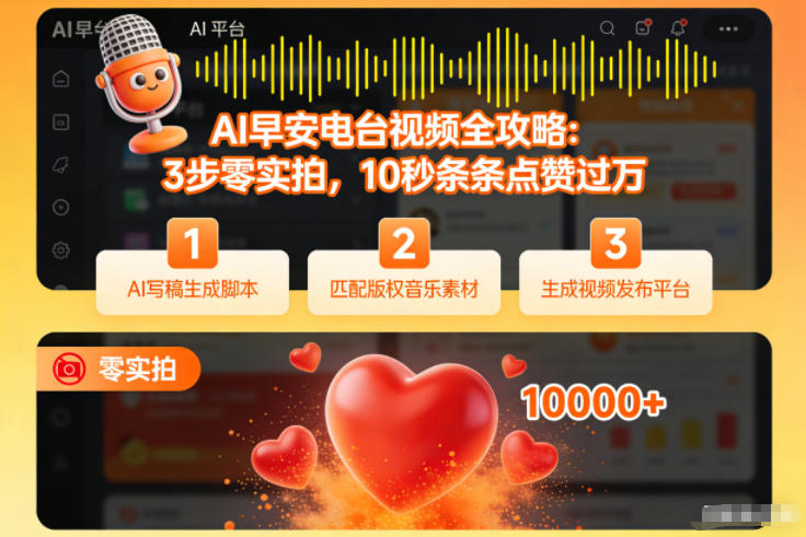 AI早安电台视频全攻略：3步零实拍，10秒条条点赞过万-智云网