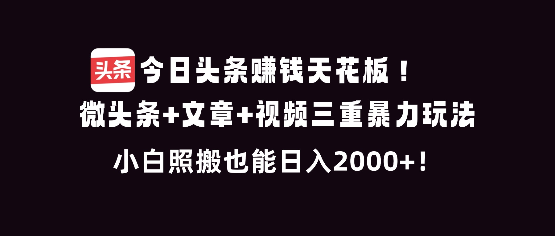 今日头条赚钱天花板！微头条+文章+视频三重暴利玩法，小白照搬也能日人2000+-智云网