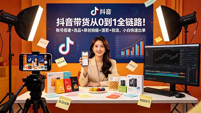抖音带货从0到1全链路!账号搭建+选品+原创拍摄+混剪+投流,小白快速出单-智云网