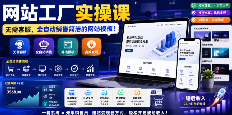 网站工厂实操课，无需客服，网站模板自动赚钱！【原创双语字幕】-智云网