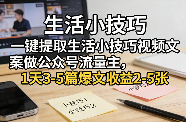 一键提取生活小技巧视频文案做公众号流量主，1天3-5篇爆文收益2-5张-智云网