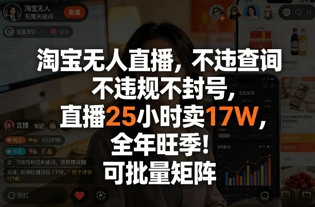 淘宝无人直播，不违规不封号，直播25小时卖17W，全年旺季！可批量矩阵【揭秘】-智云网