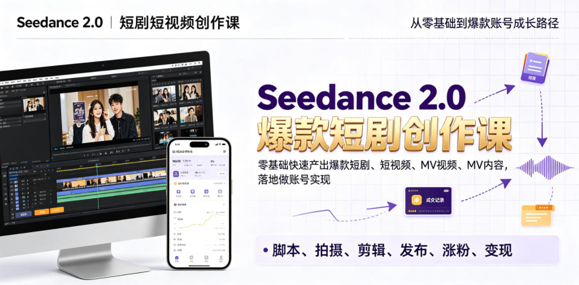 Seedance 2.0短剧短视频创作课,零基础快速产出爆款短剧、短视频、MV内容,落地做账号实现变现-智云网
