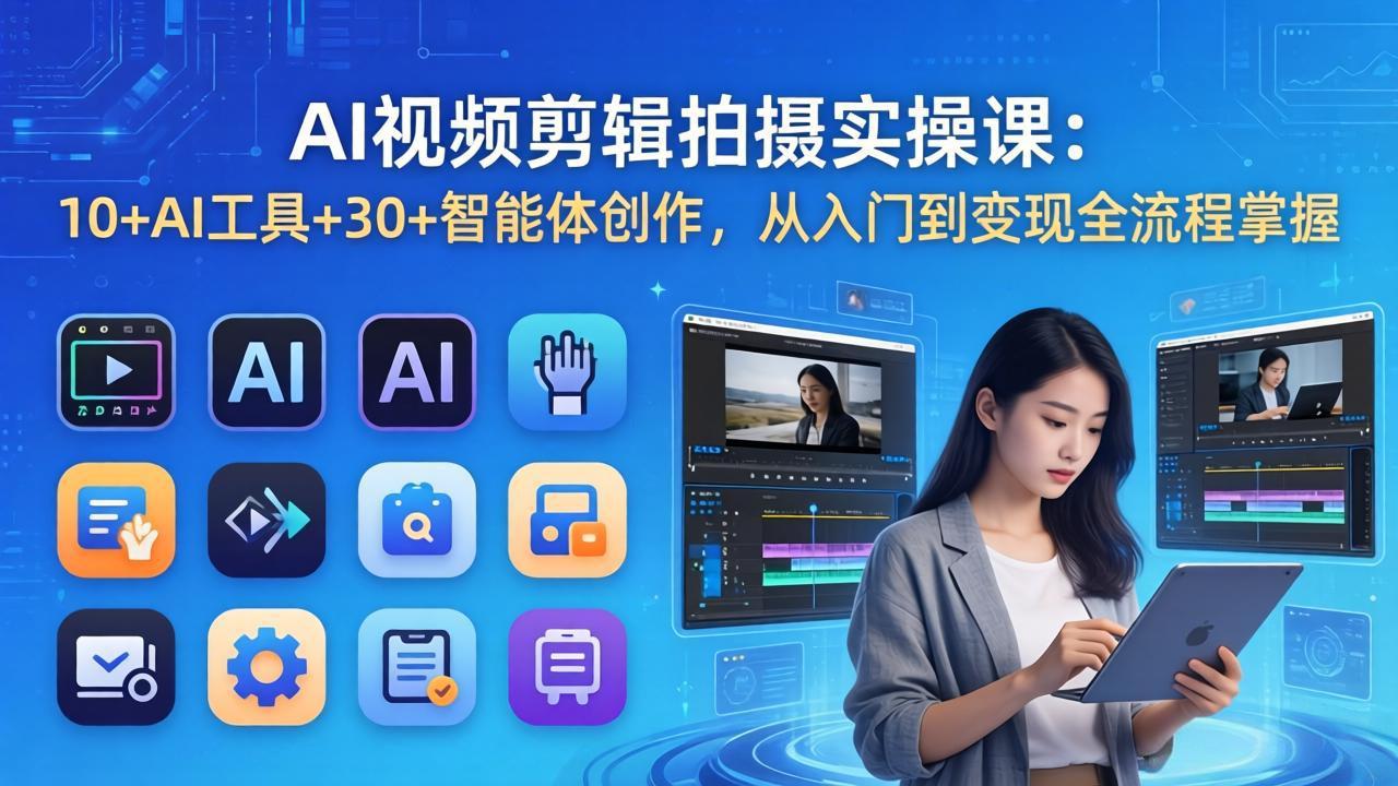 AI 视频剪辑拍摄实操课：10+AI工具+30+智能体创作，从入门到变现全流程掌握-智云网
